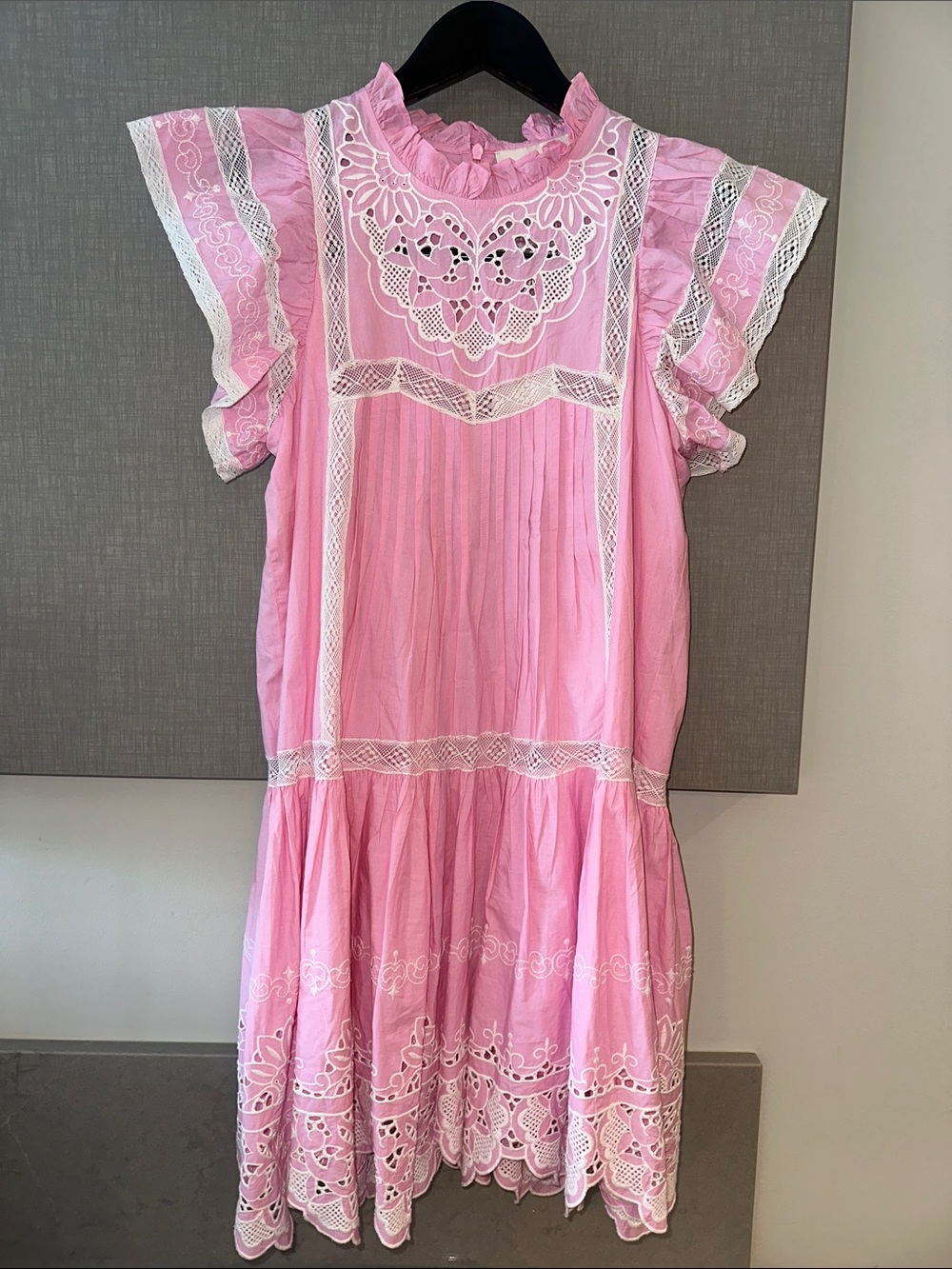 Pink Lace-Trim Ruffled Neck Formal Dress - Picture 2 of 10